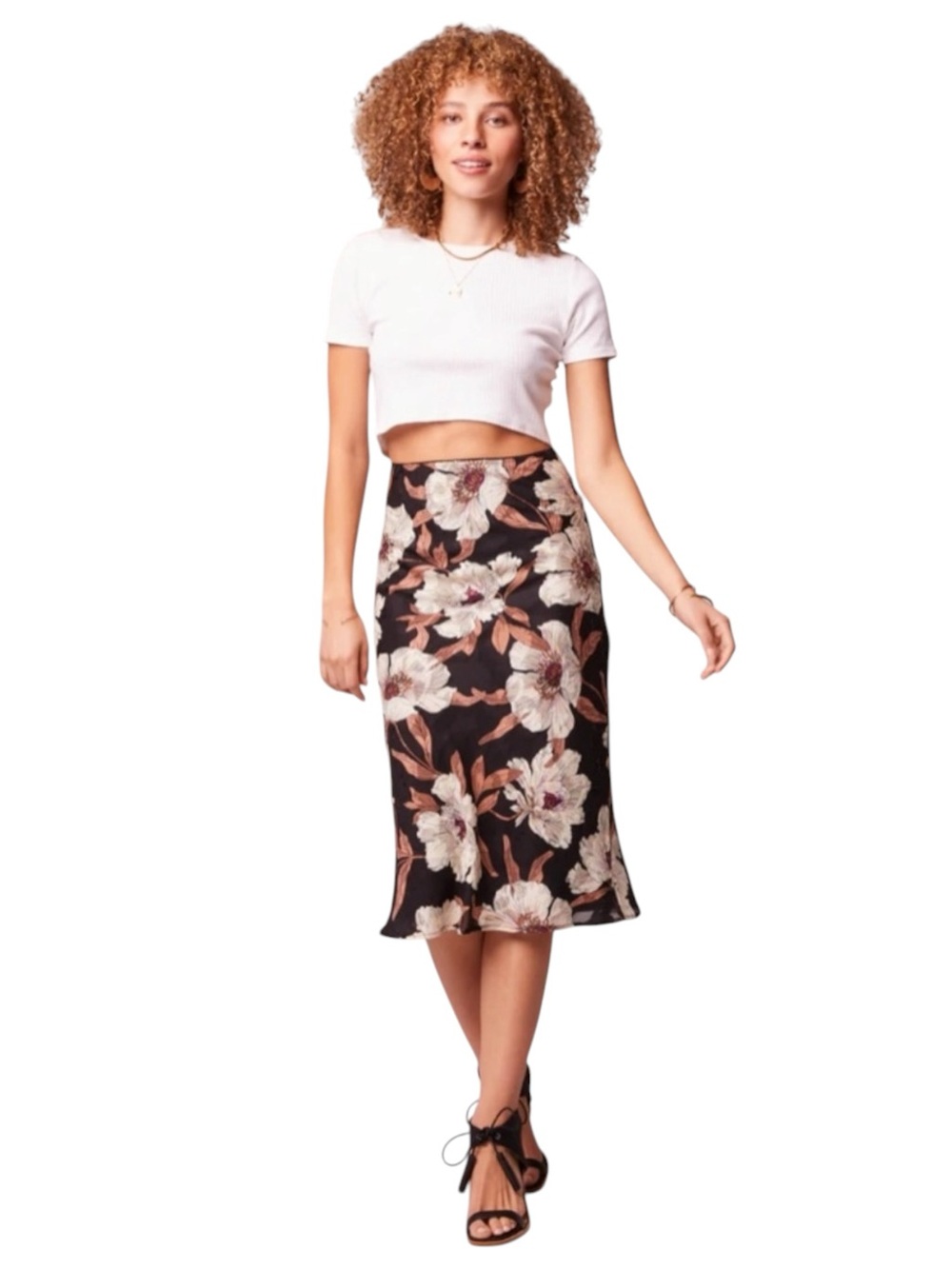Band of Gypsies Rho Floral Slip Midi Skirt NWT Boho Satin Skirt L